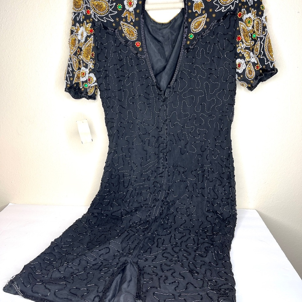 Royal Black Multicolor beaded cocktail dress knee-length Size 1X